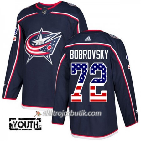 Barn Ishockey Blue Jackets Tröja Sergei Bobrovsky 72 Adidas 2017-2018 Marinblå USA Flag Fashion Authentic